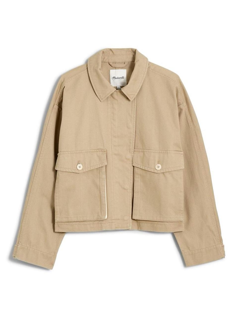 Madewell Woolf Cropped Cargo Jacket Neutral Oat Color/Kirkham Wash